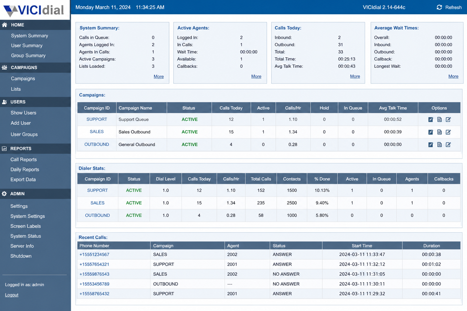 VICIdial Admin Dashboard
